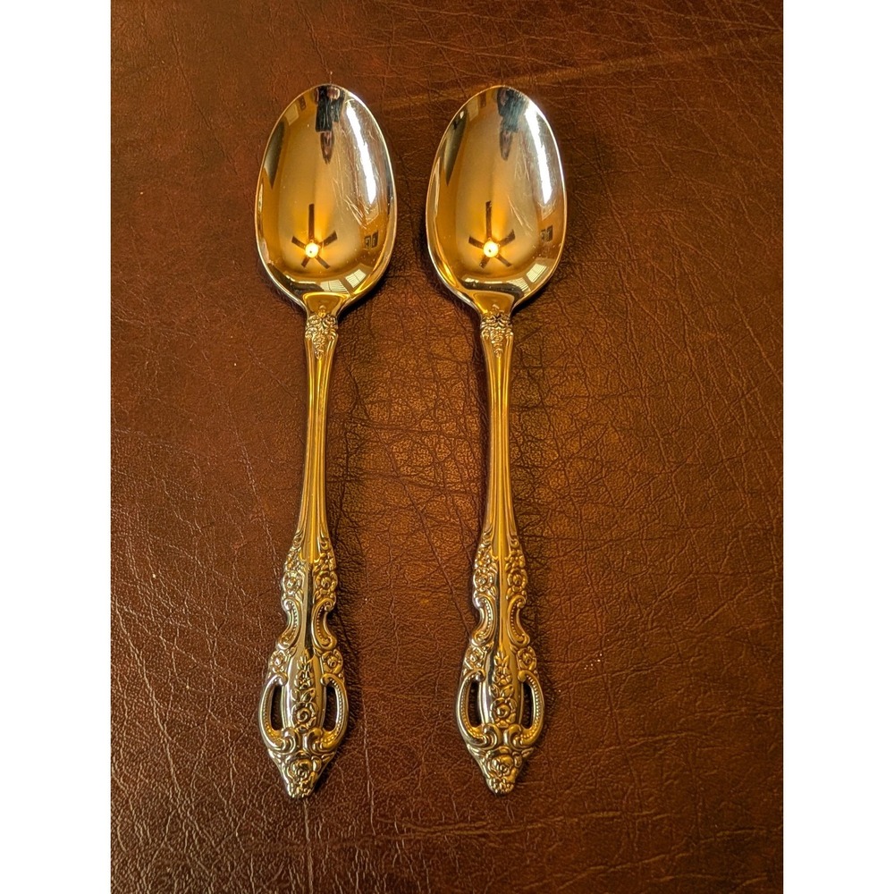 Oneida Renoir-Pembrooke Stainless Steel Teaspoons Set of 2 Pierced Handle Ornate